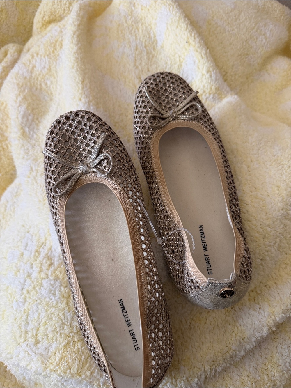 Stuart Weitzman Shimmery Beige Ballet Flats with Bow $45 obo